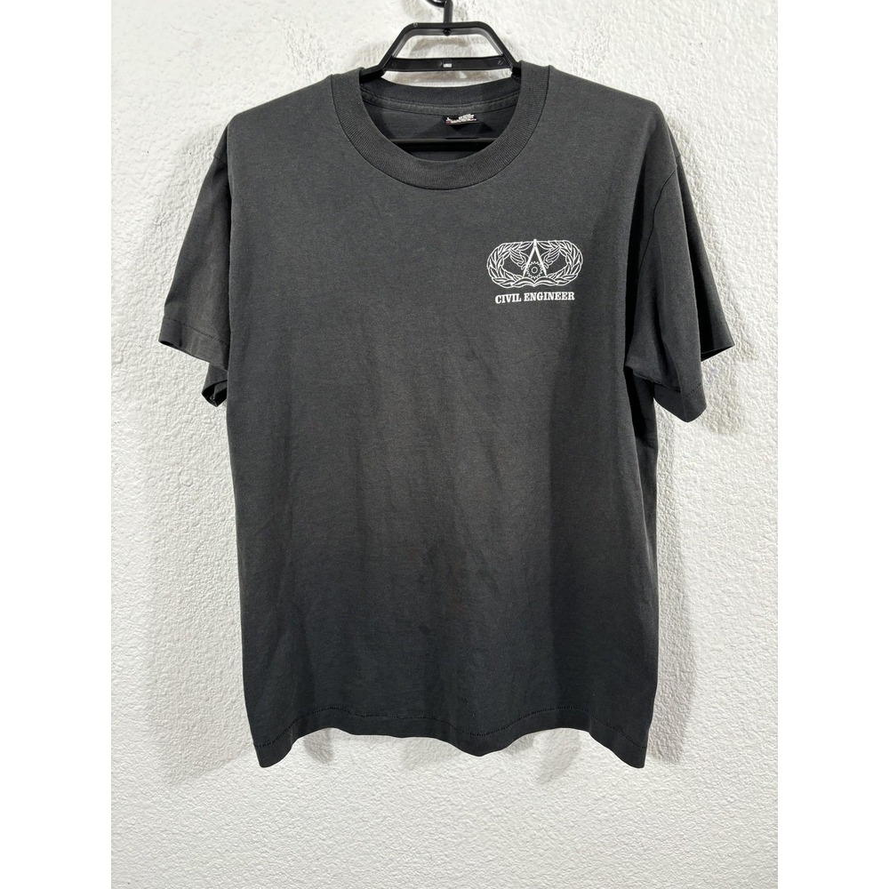 Vintage Civil Engineer Shirt Mens Large Black Single Stitch‎ Fruit Loom USA 90s